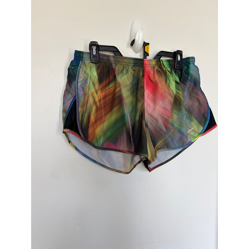 Nike Dri-FIT Womens Running Shorts Multi Color Abstract Print Zipper Pocket L